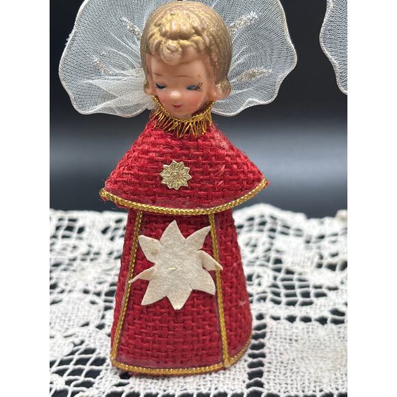 Vintage Burlap Angel Ornaments Set of Two Paper Cone Angels Retro Holiday Decor - Picture 2 of 7